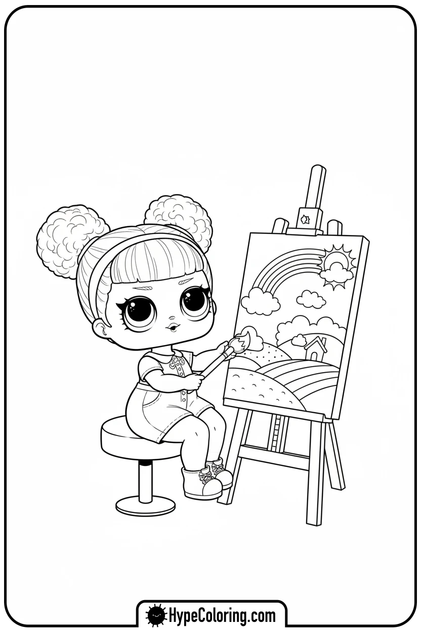 lol-doll-painting-a-picture - lol doll coloring page