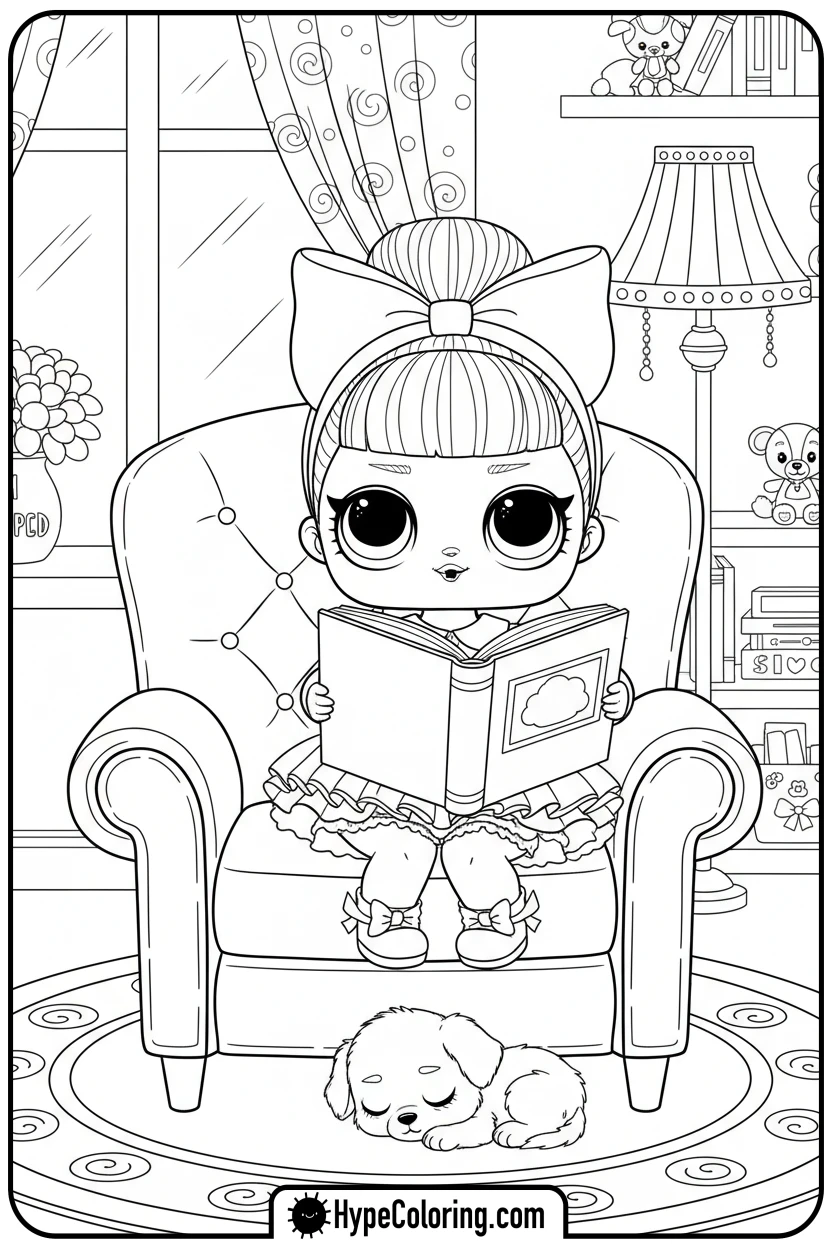 lol-doll-reading-a-book - lol doll coloring page