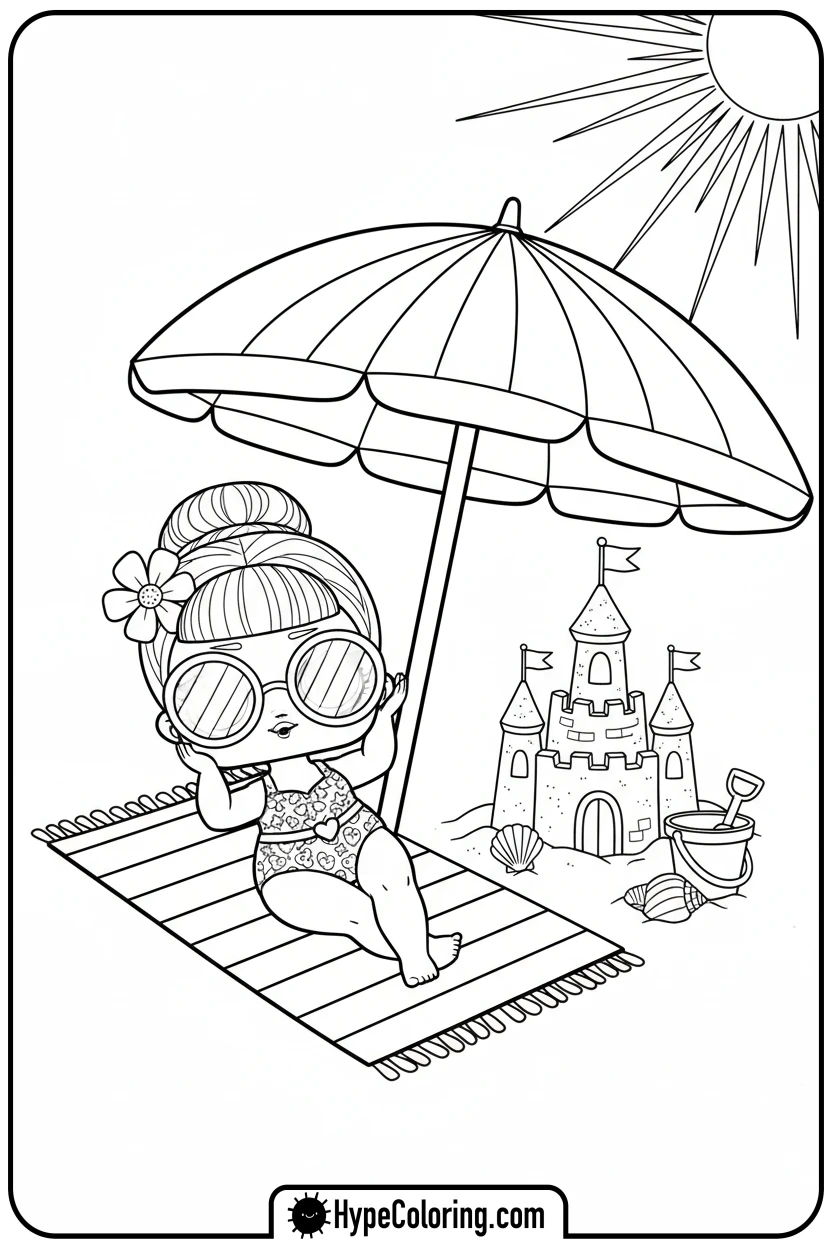lol-doll-at-the-beach - lol doll coloring page