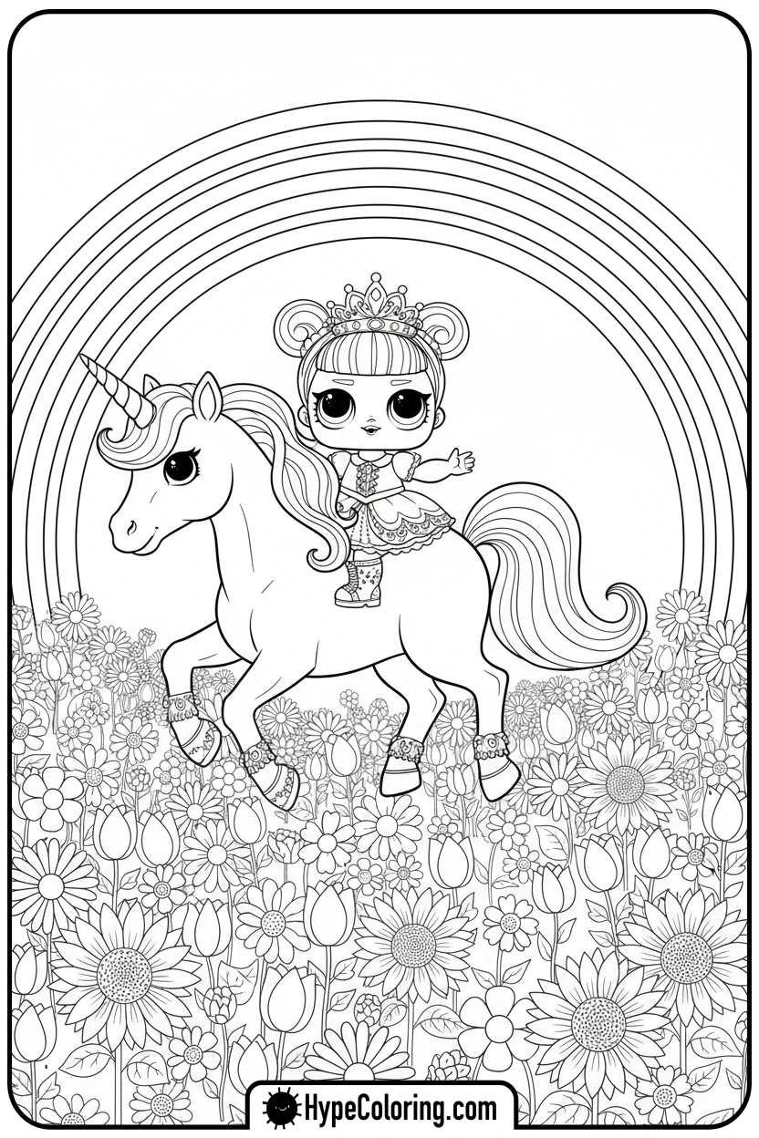 lol-doll-riding-a-unicorn - lol doll coloring page