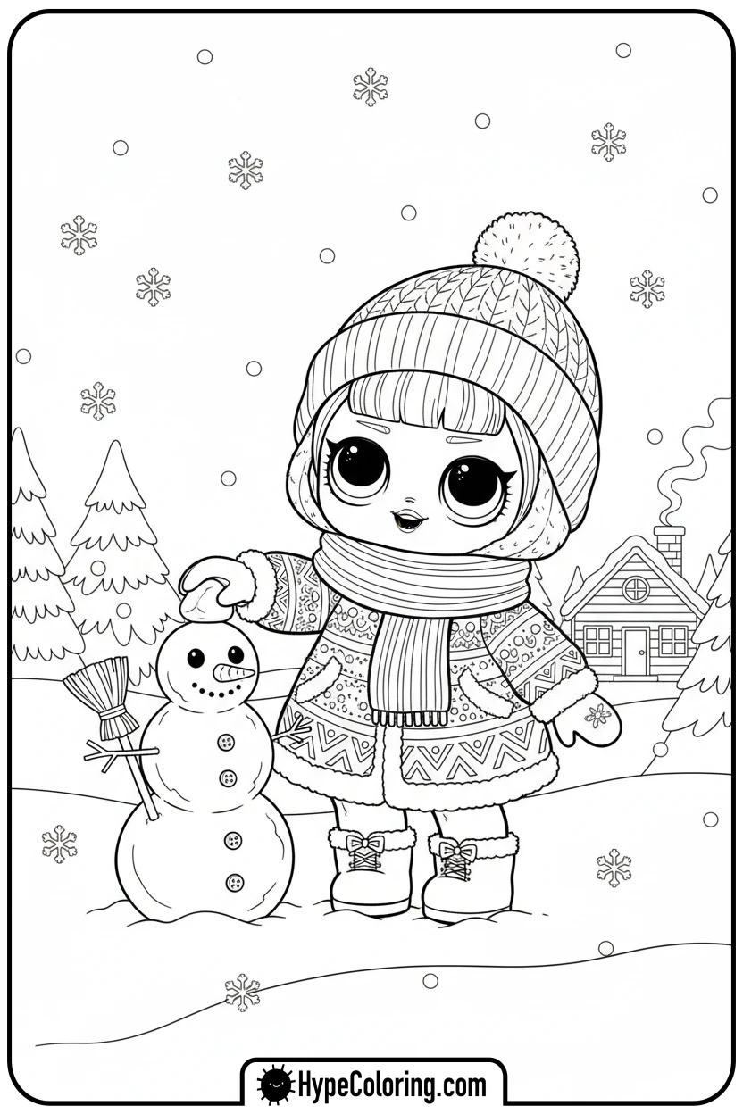 lol-doll-building-a-snowman - lol doll coloring page