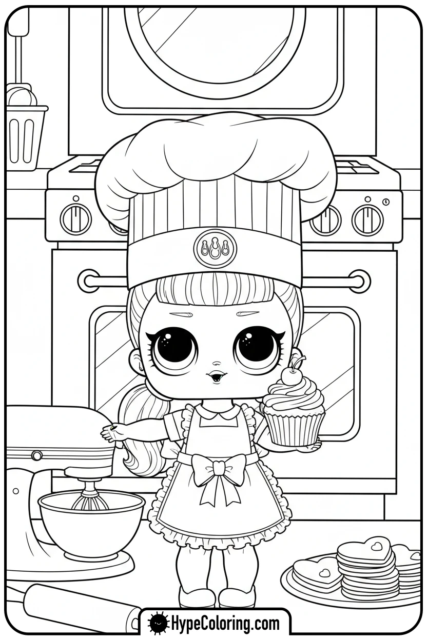 lol-doll-baking-a-cupcake - lol doll coloring page