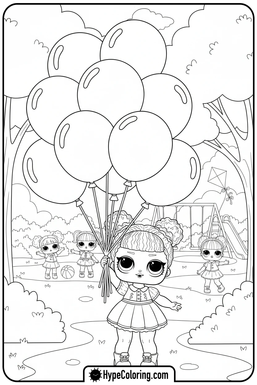 lol-doll-with-balloons - lol doll coloring page