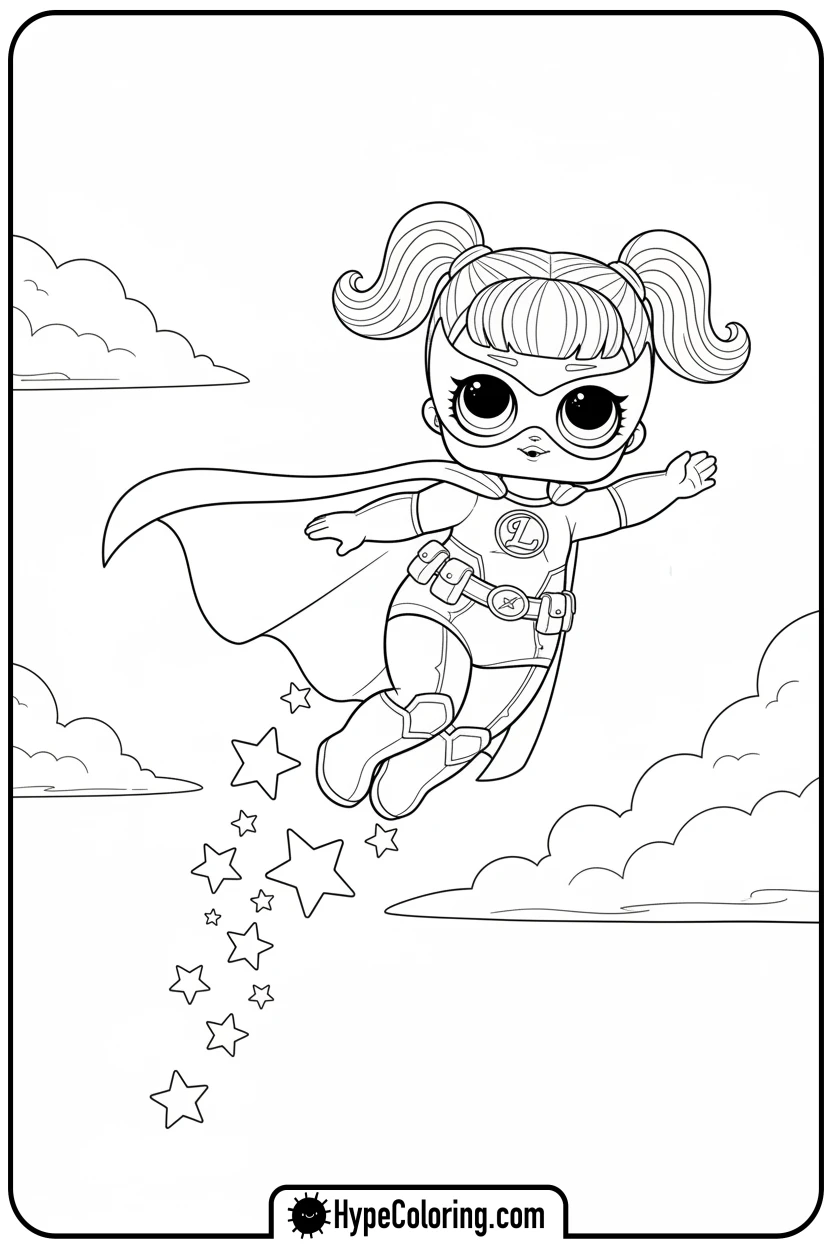 lol-doll-superhero-flying - lol doll coloring page
