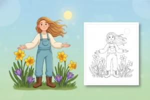 march-a-cheerful-character-with - march coloring page