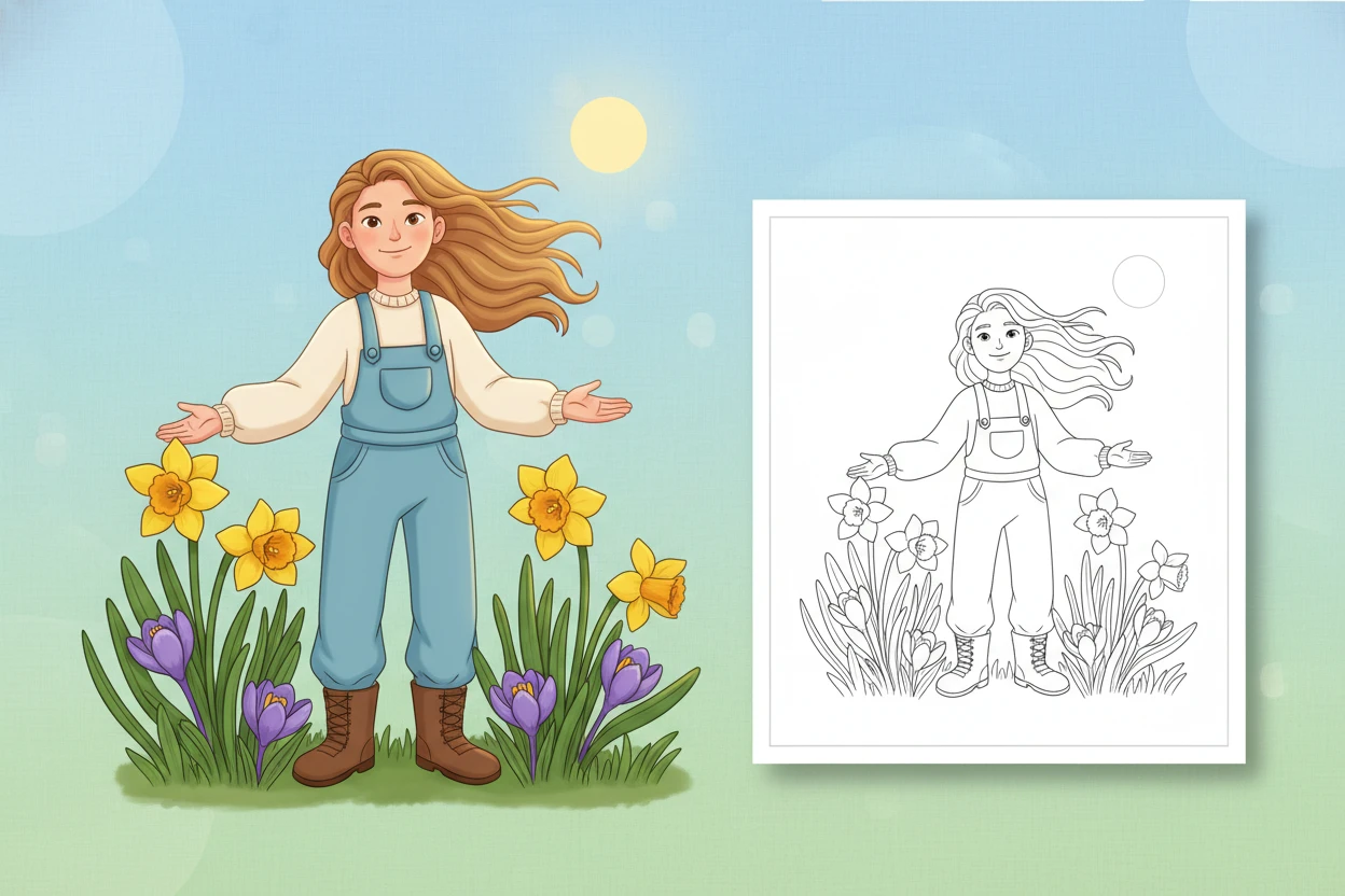 march-a-cheerful-character-with - march coloring page