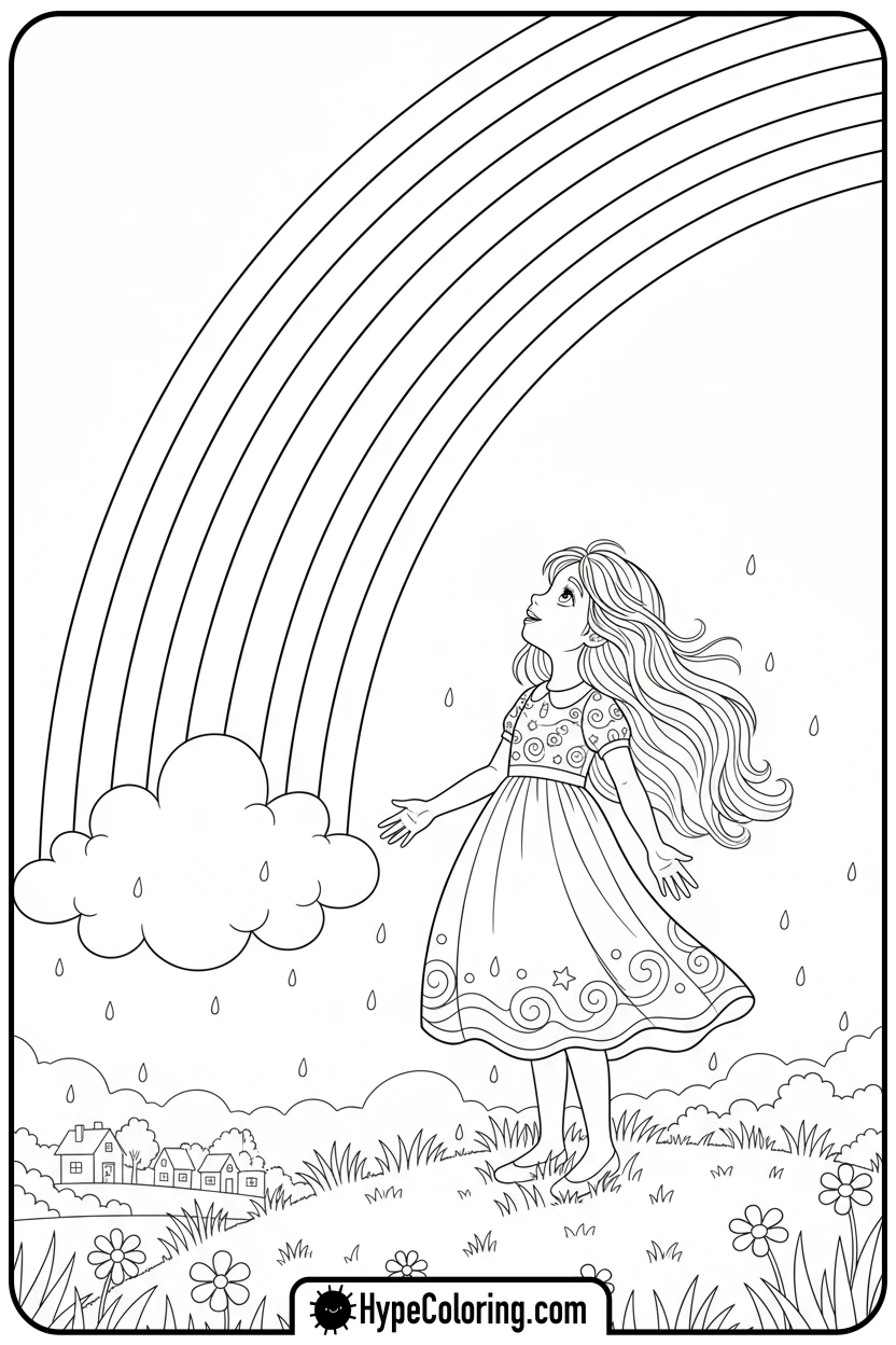 march-looking-at-a-rainbow - march coloring page