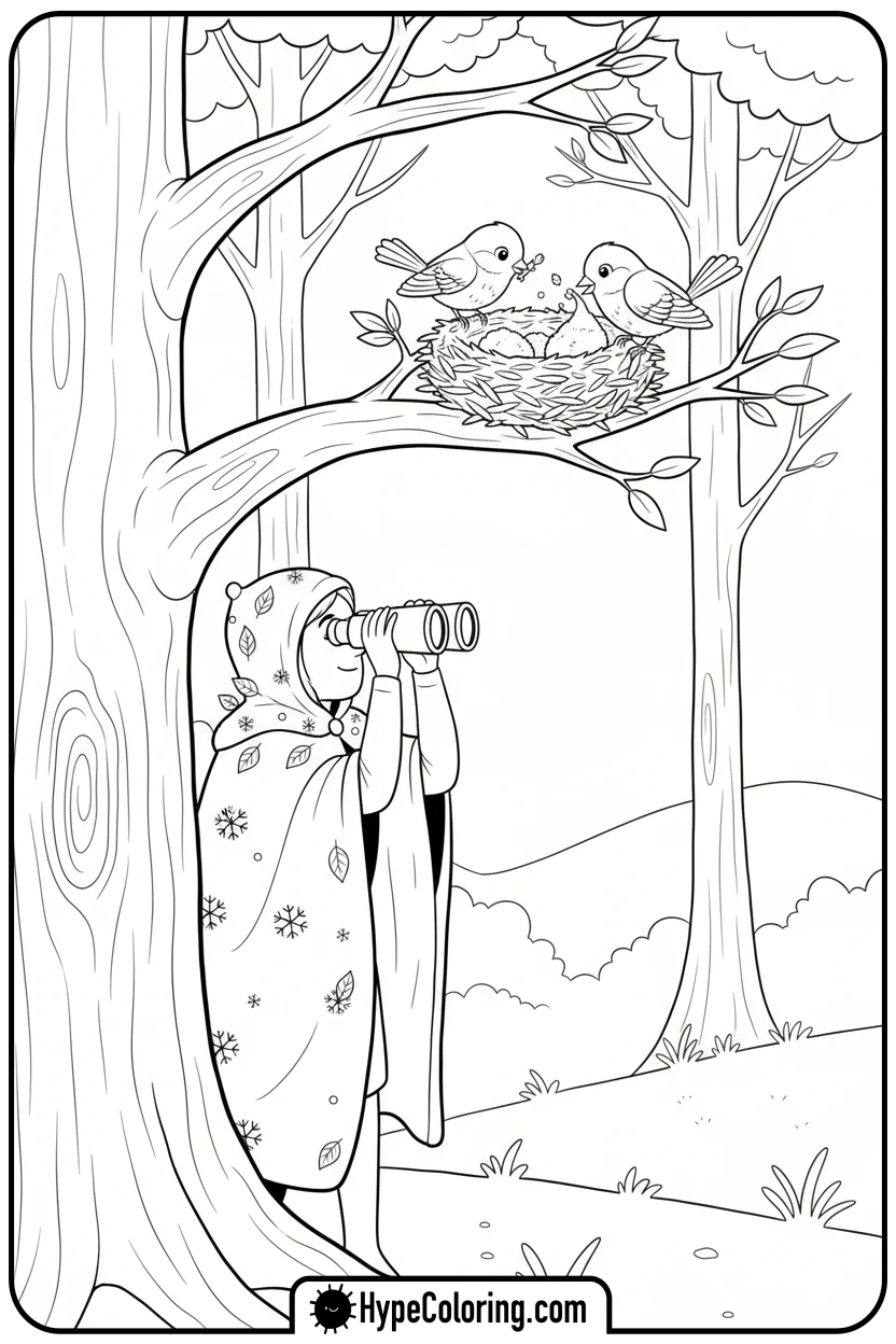 march-watching-birds-build-a-nest - march coloring page