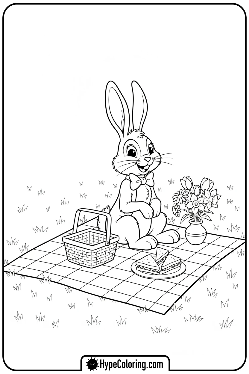 march-enjoying-a-spring-picnic - march coloring page
