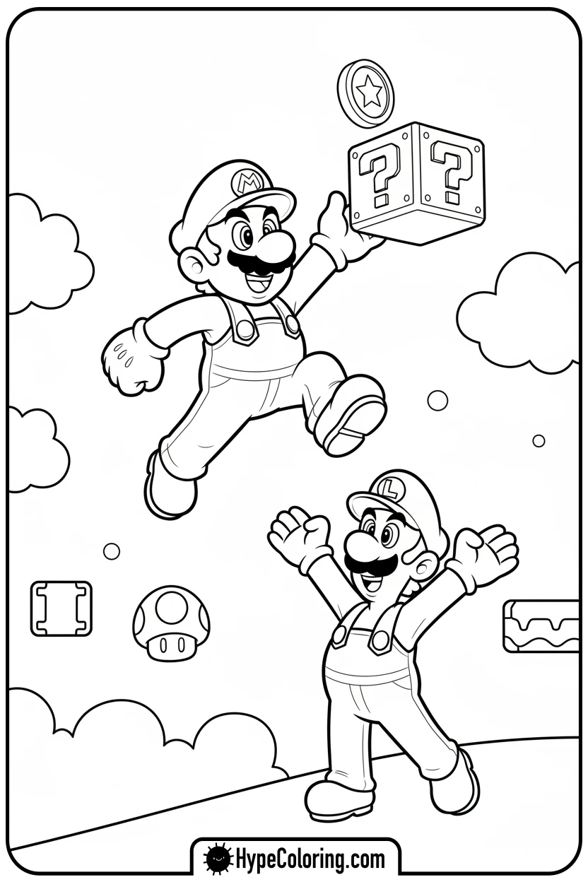 Click to download PDF mario-jumping-for-coin-block - mario luigi coloring pages