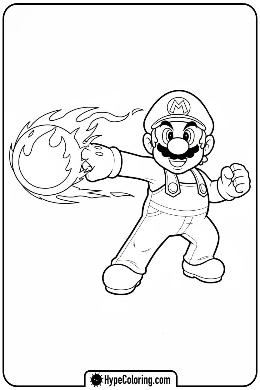 Click to download PDF fire-mario-shooting-fireball - mario luigi coloring pages