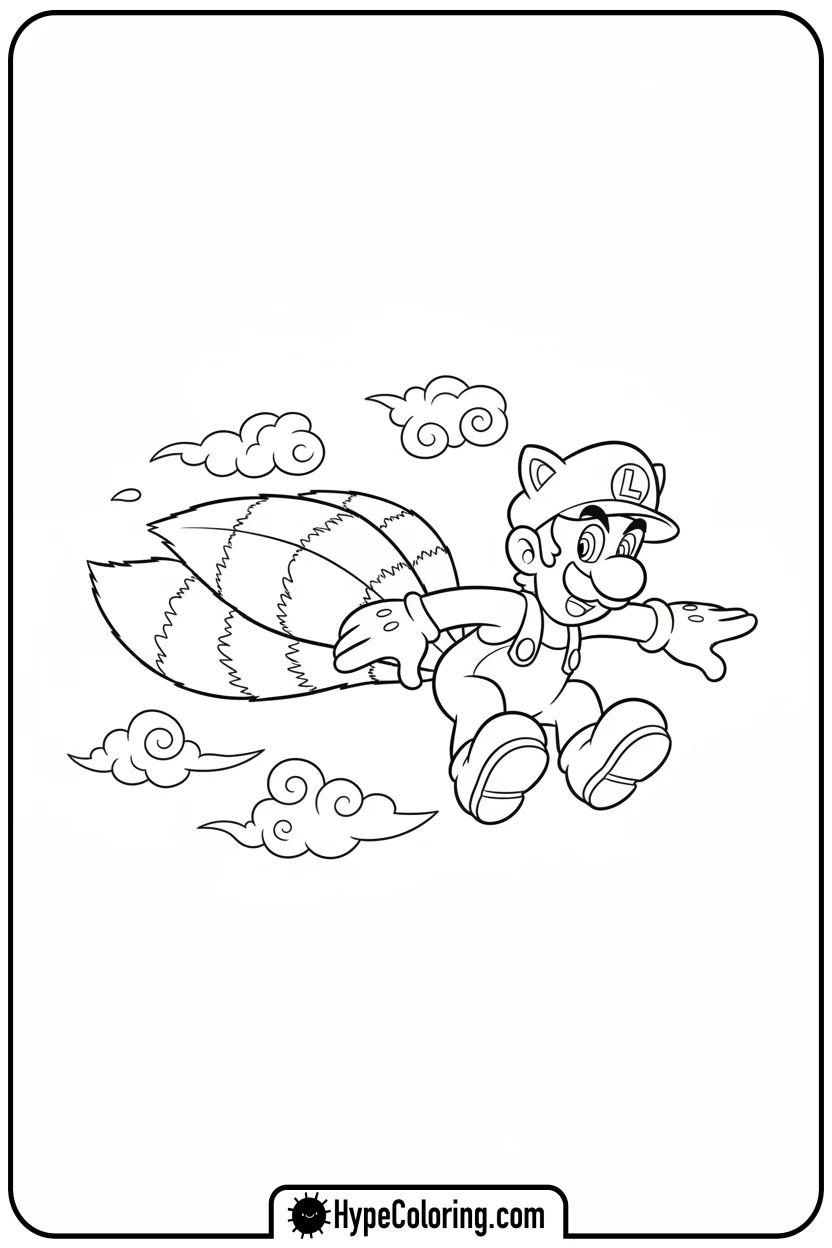 Click to download PDF tanooki-luigi-gliding - mario luigi coloring pages