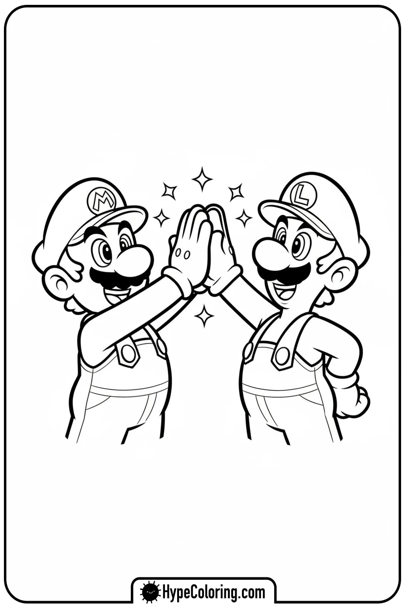Click to download PDF mario-and-luigi-high-fiving - mario luigi coloring pages