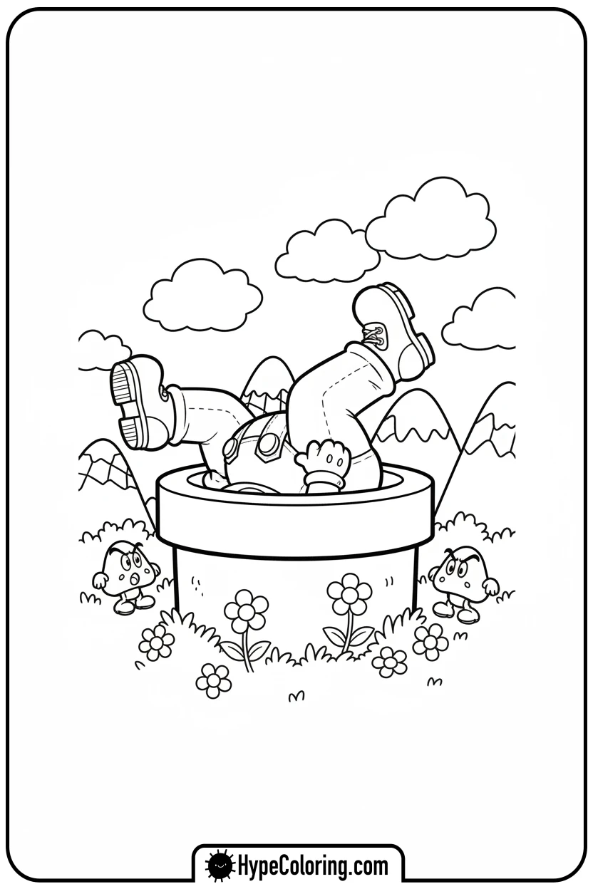 Click to download PDF mario-entering-warp-pipe - mario luigi coloring pages