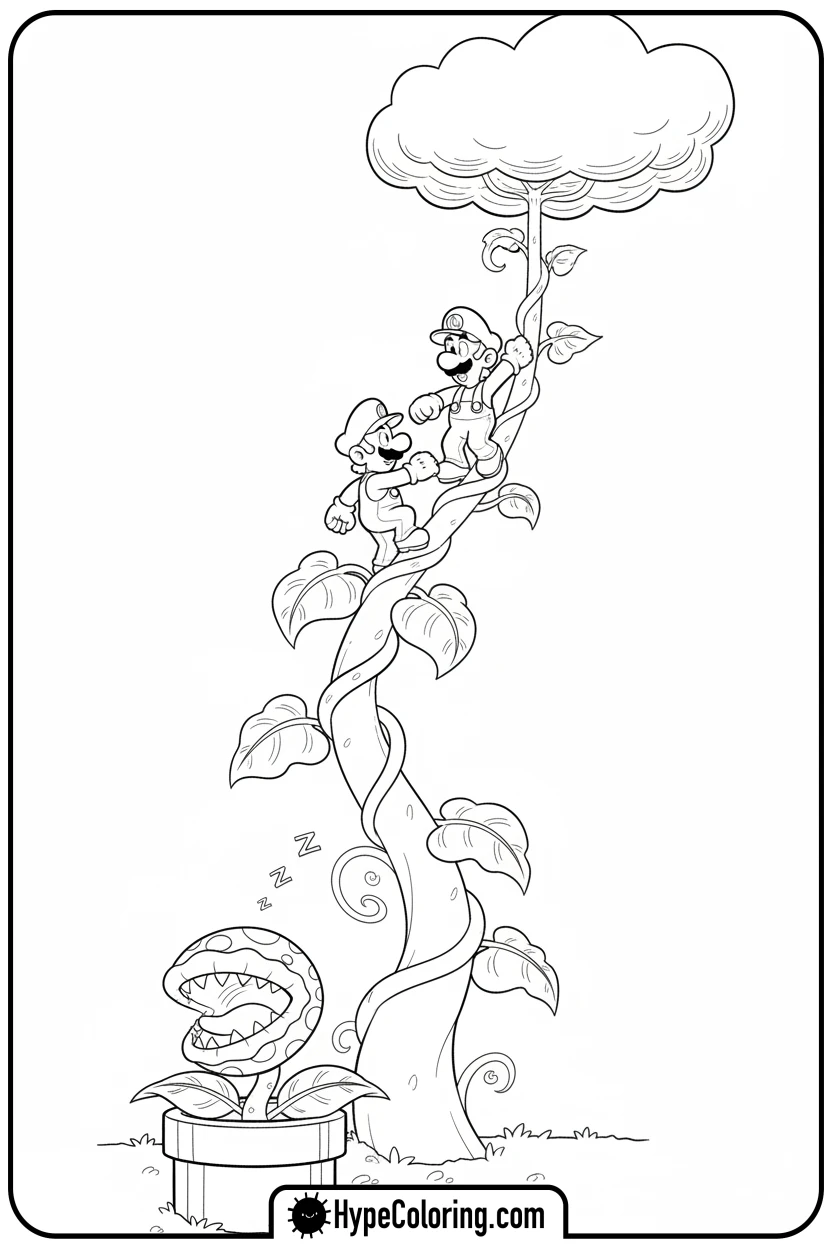 Click to download PDF mario-and-luigi-climbing-beanstalk - mario luigi coloring pages