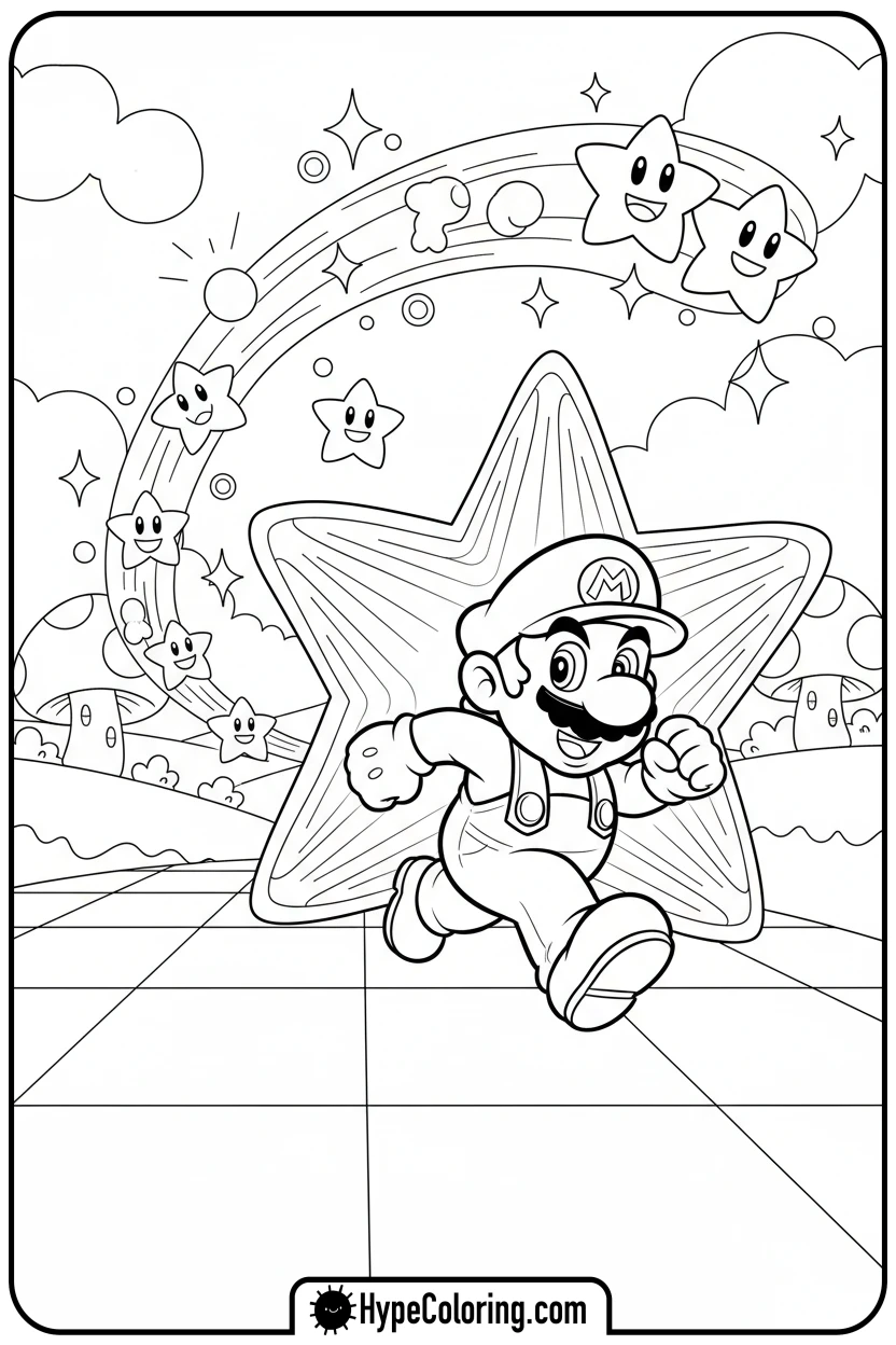 Click to download PDF star-mario-running-fast - mario luigi coloring pages