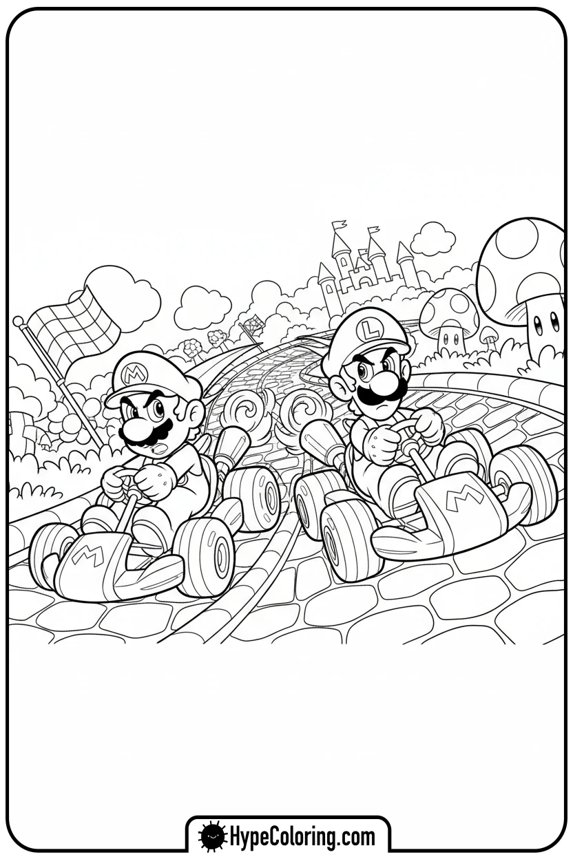 Click to download PDF mario-and-luigi-kart-racing - mario luigi coloring pages