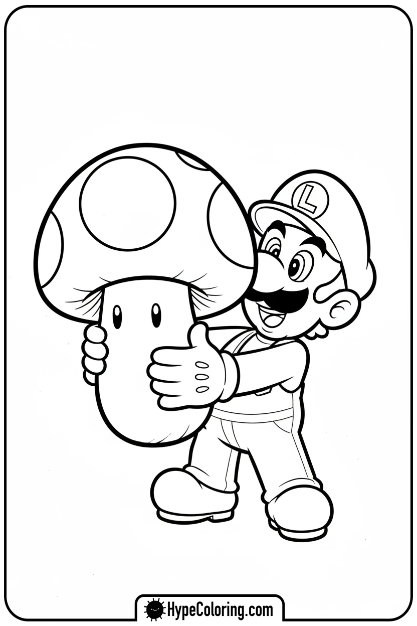 Click to download PDF luigi-holding-super-mushroom - mario luigi coloring pages
