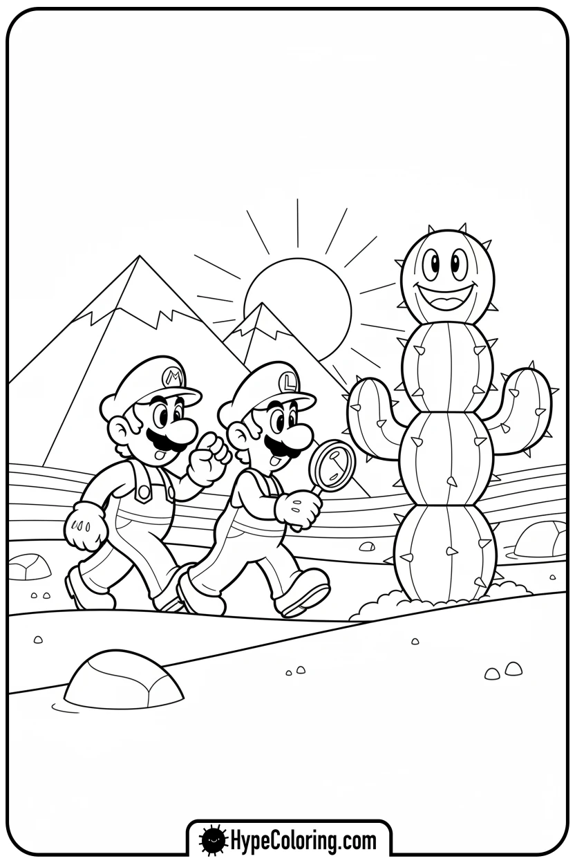 Click to download PDF mario-and-luigi-in-desert - mario luigi coloring pages