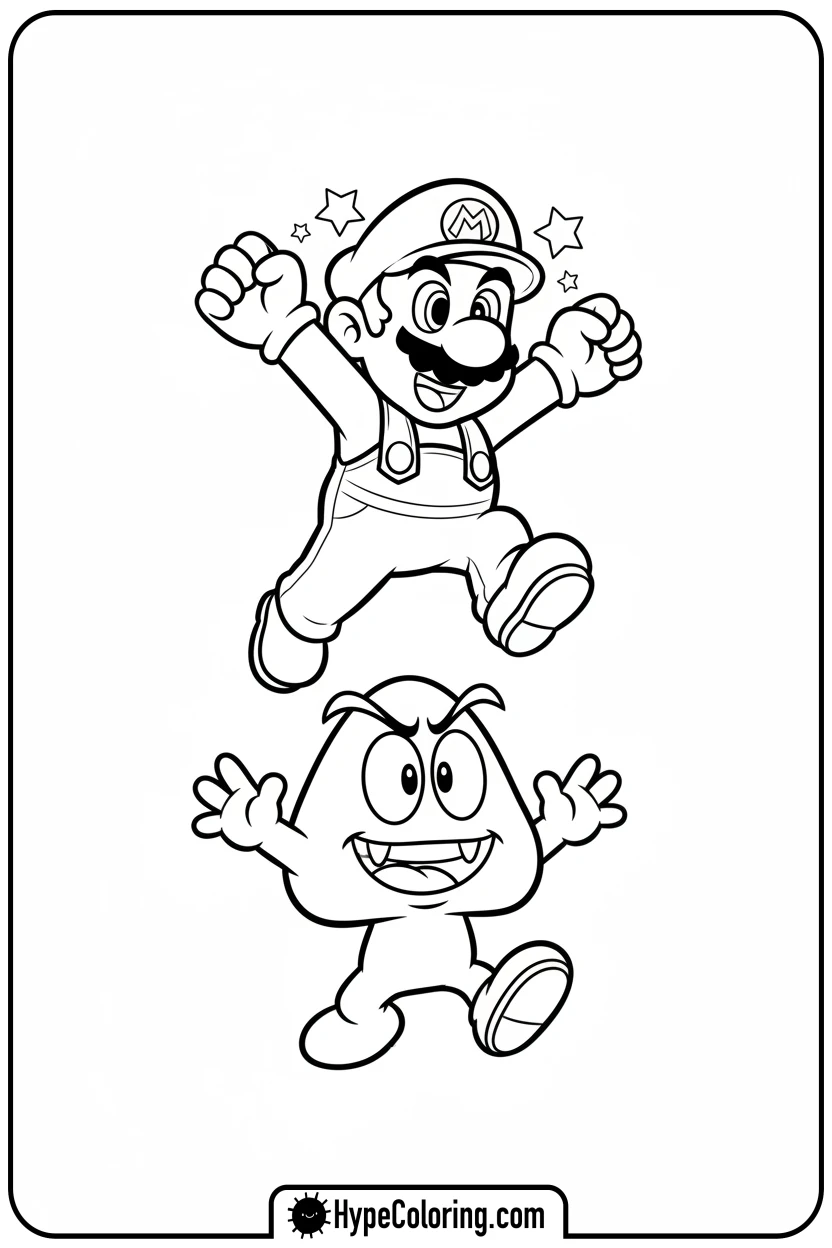 Click to download PDF mario-bouncing-on-goomba - mario luigi coloring pages
