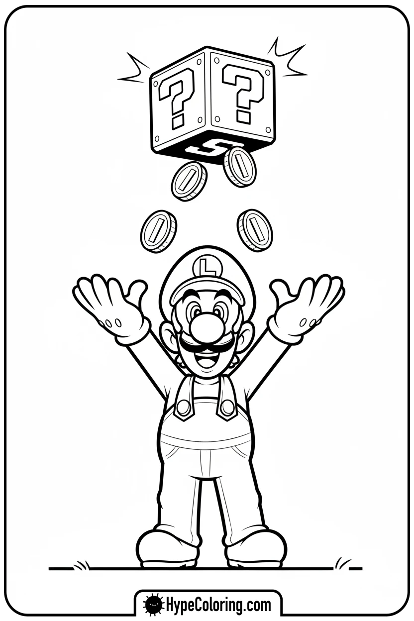 Click to download PDF luigi-catching-coins - mario luigi coloring pages
