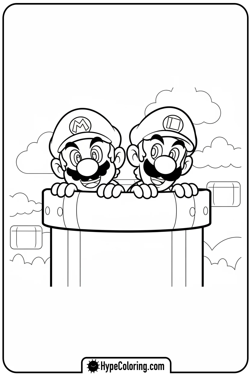 Click to download PDF mario-and-luigi-peeking - mario luigi coloring pages