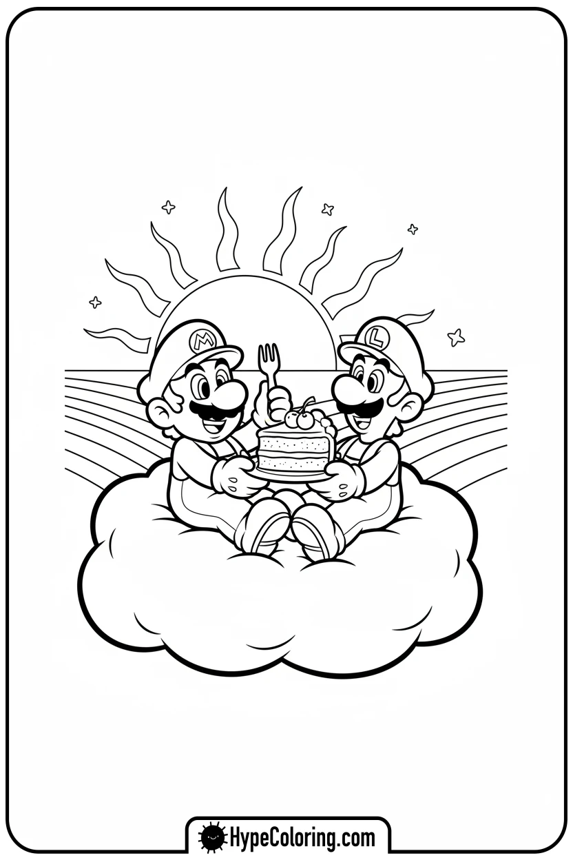 Click to download PDF mario-and-luigi-relaxing-on-cloud - mario luigi coloring pages