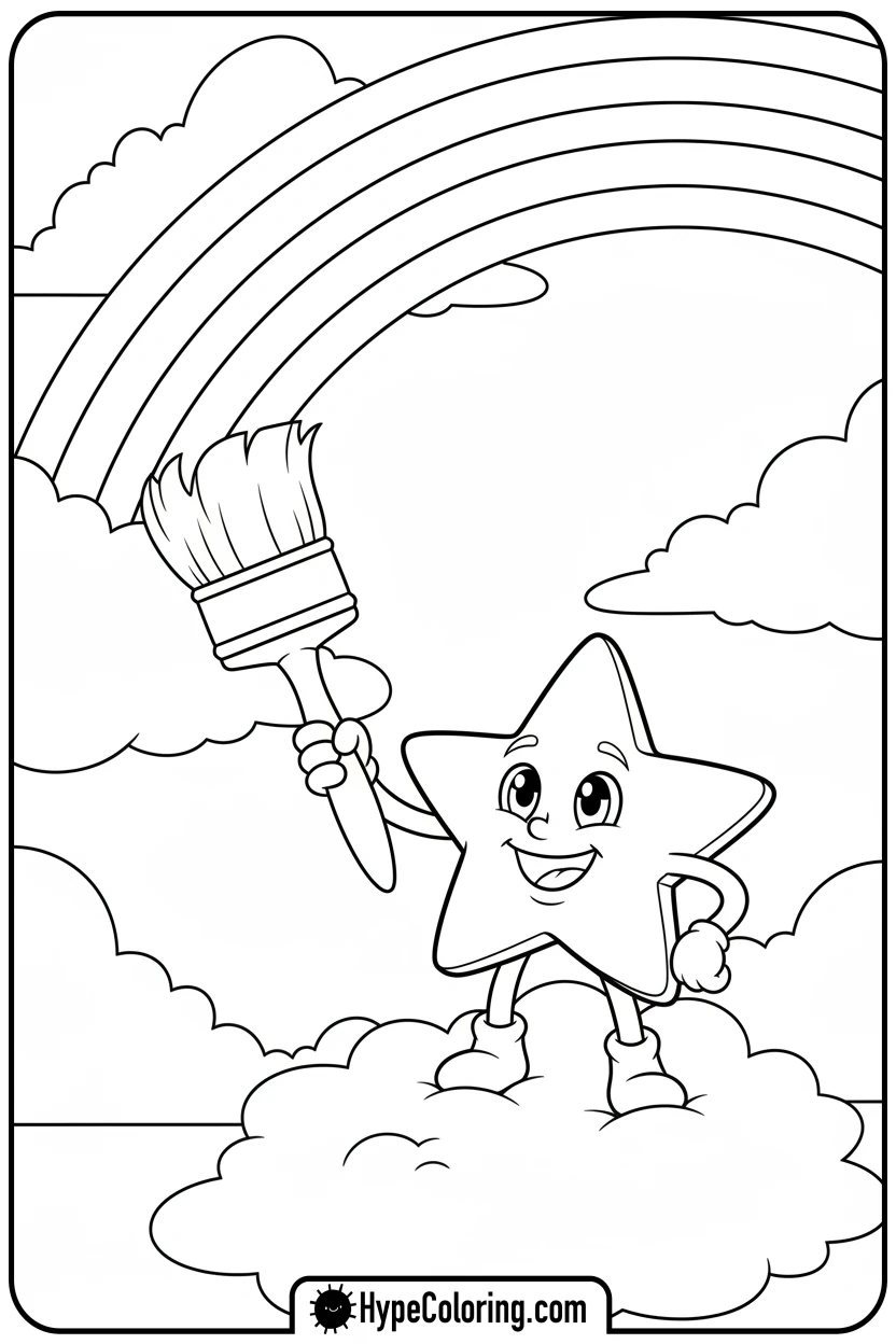 star-painting-rainbow-in-sky - motivational coloring pages