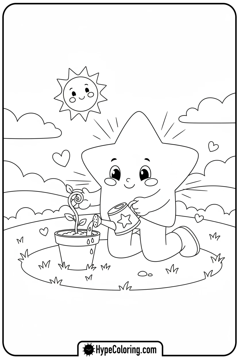 star-planting-seedling-in-pot - motivational coloring pages