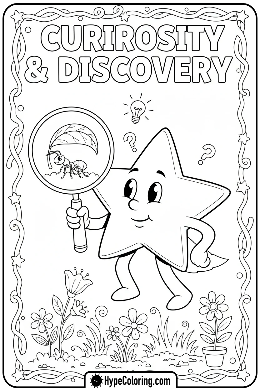 star-observing-ant-with-magnifying-glass - motivational coloring pages