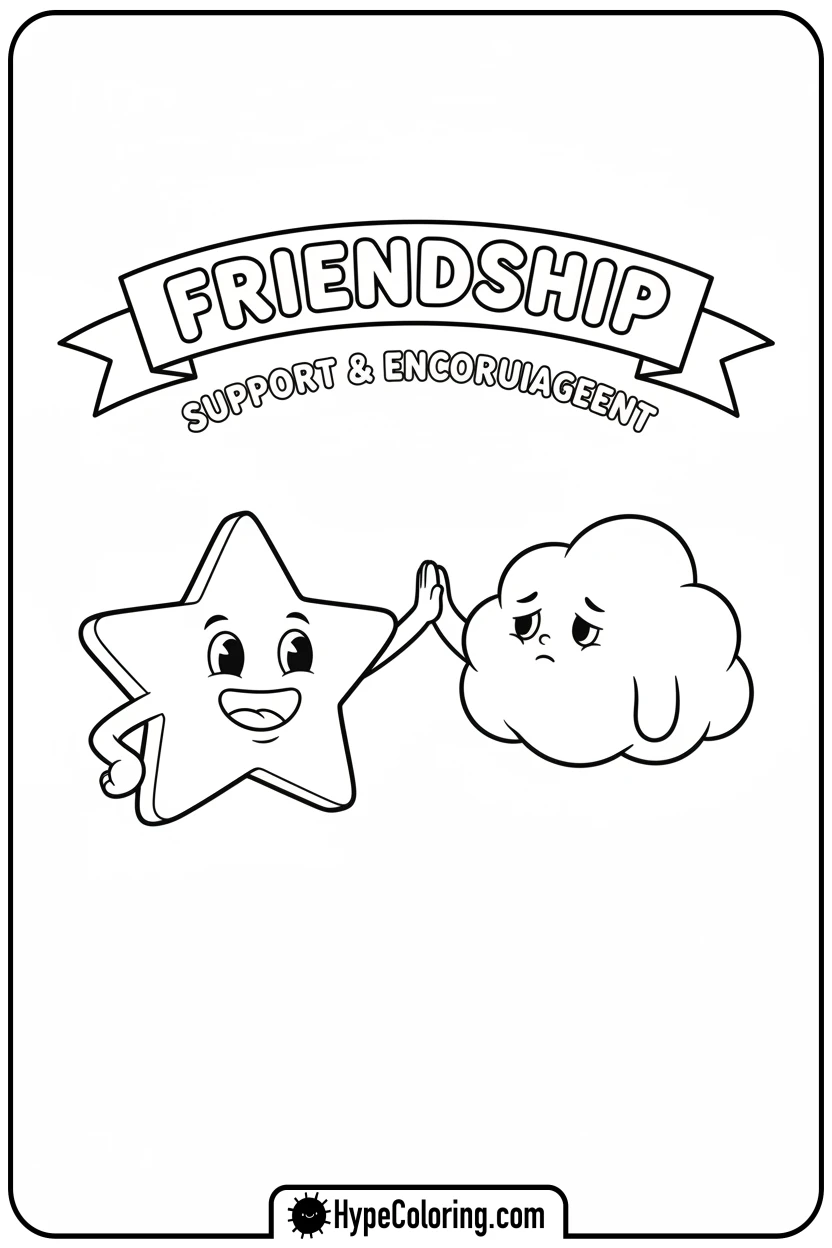 star-high-fiving-cloud-friend - motivational coloring pages