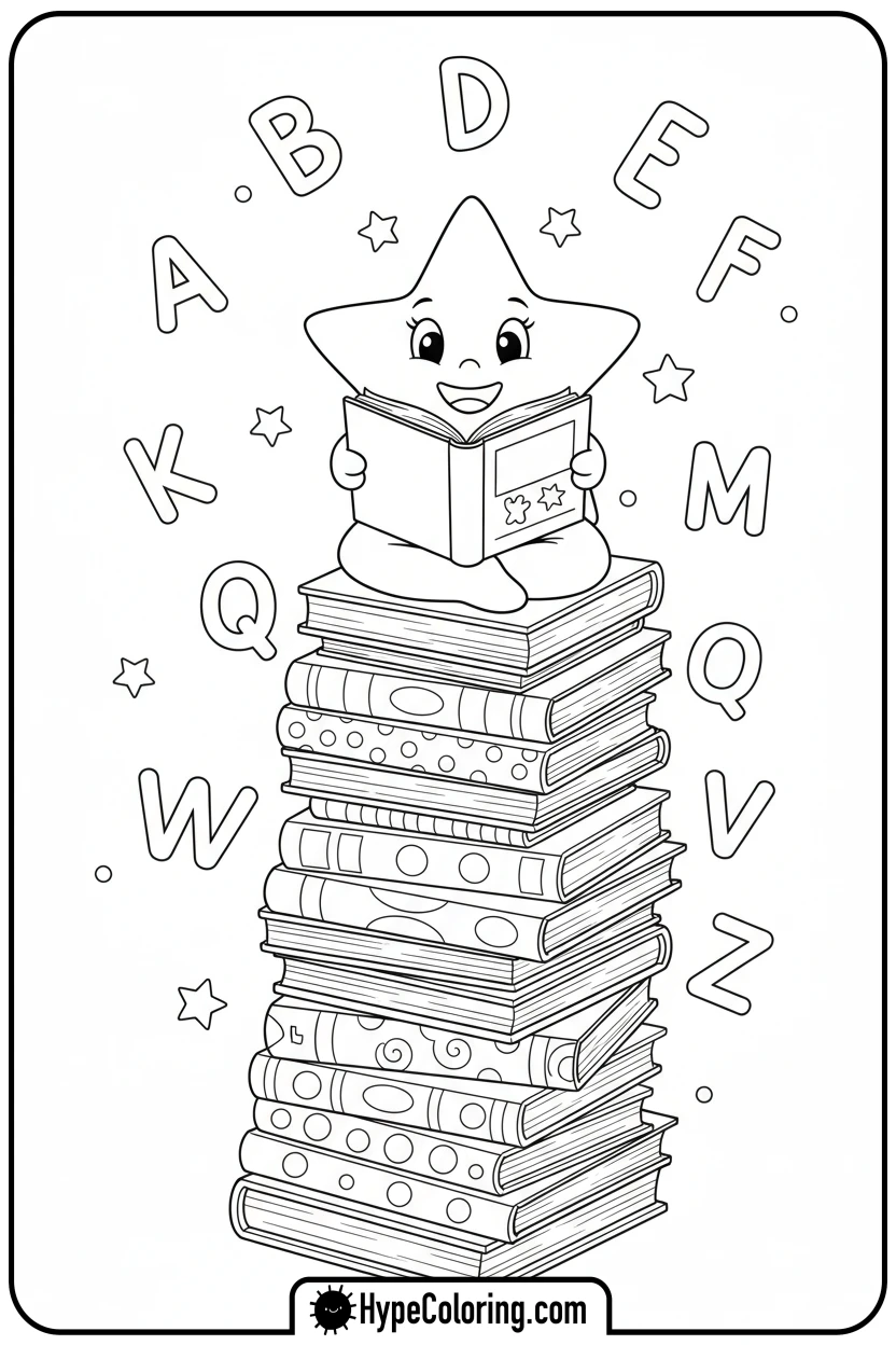 star-reading-on-stack-of-books - motivational coloring pages