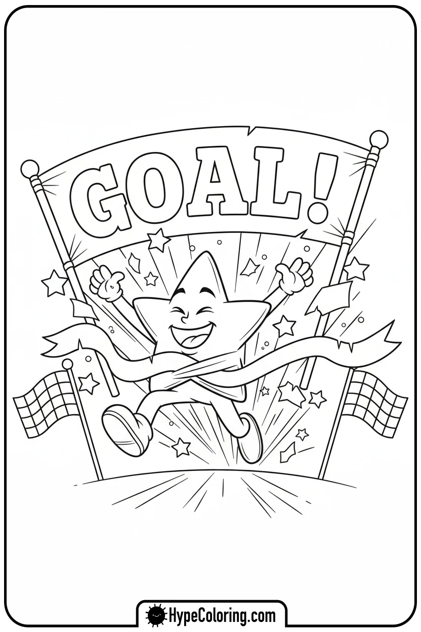 star-running-through-finish-line - motivational coloring pages