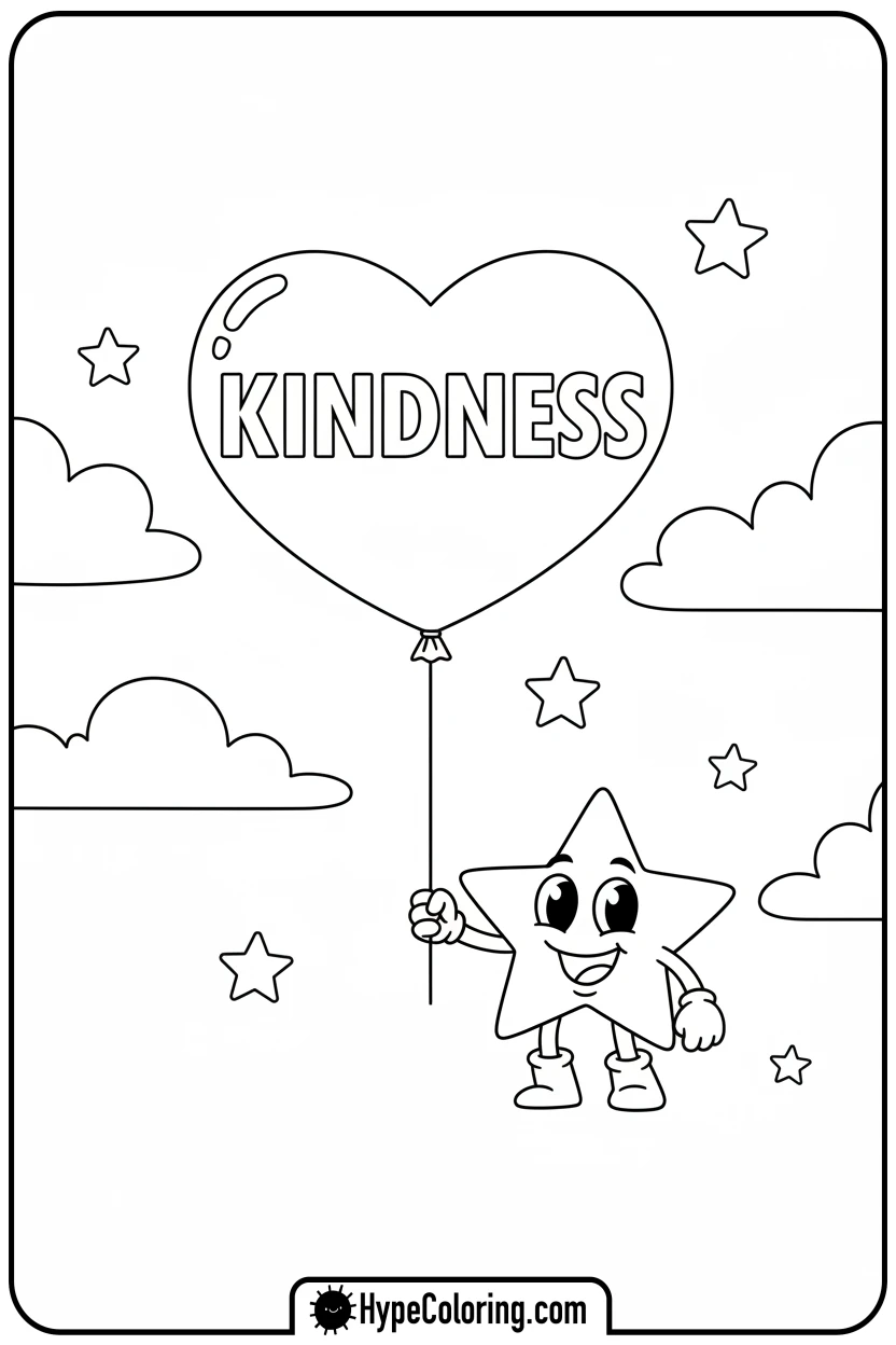 star-holding-kindness-balloon - motivational coloring pages