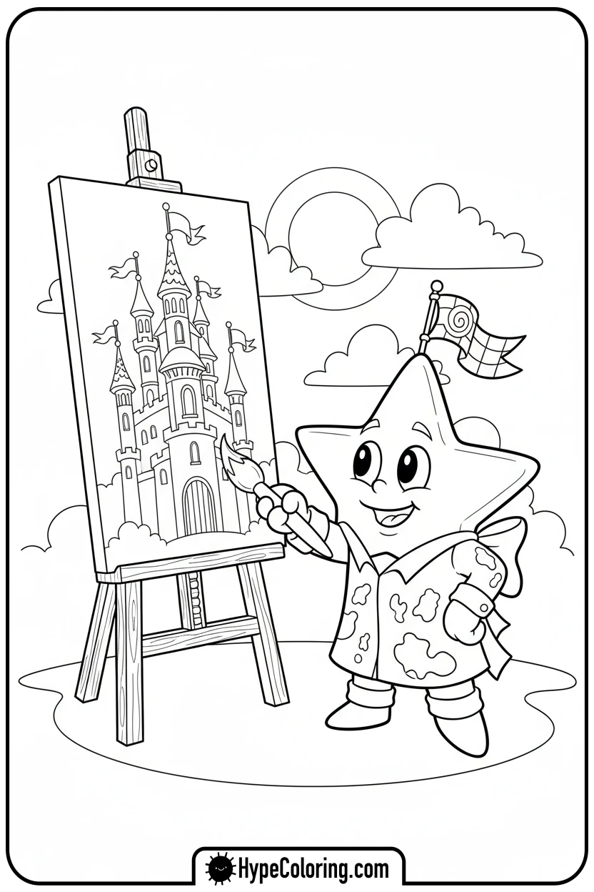 star-drawing-castle-on-easel - motivational coloring pages