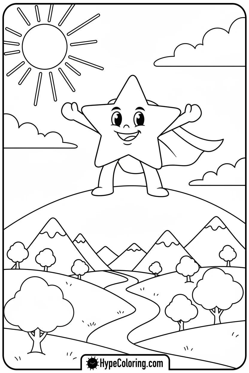 star-on-hill-admiring-view - motivational coloring pages
