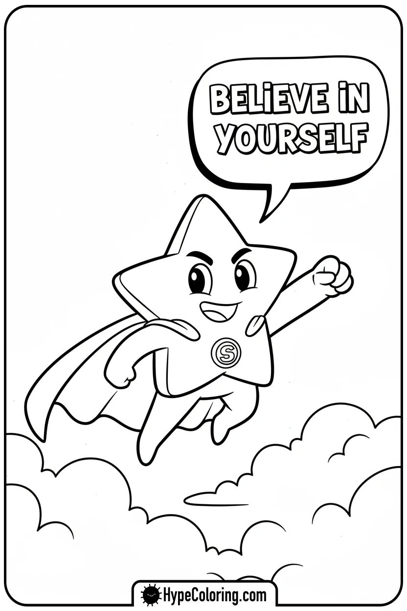 star-flying-with-superhero-cape - motivational coloring pages