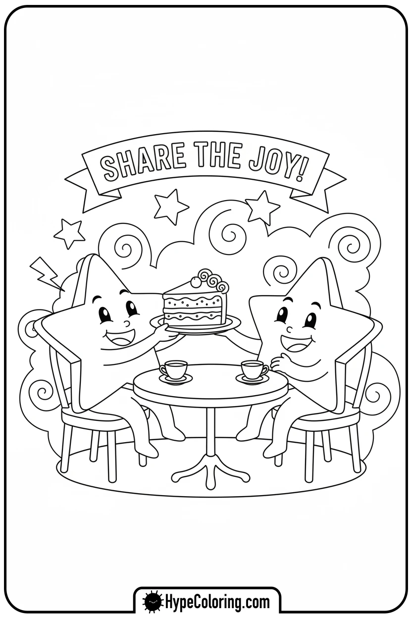 star-sharing-cake-with-friend - motivational coloring pages