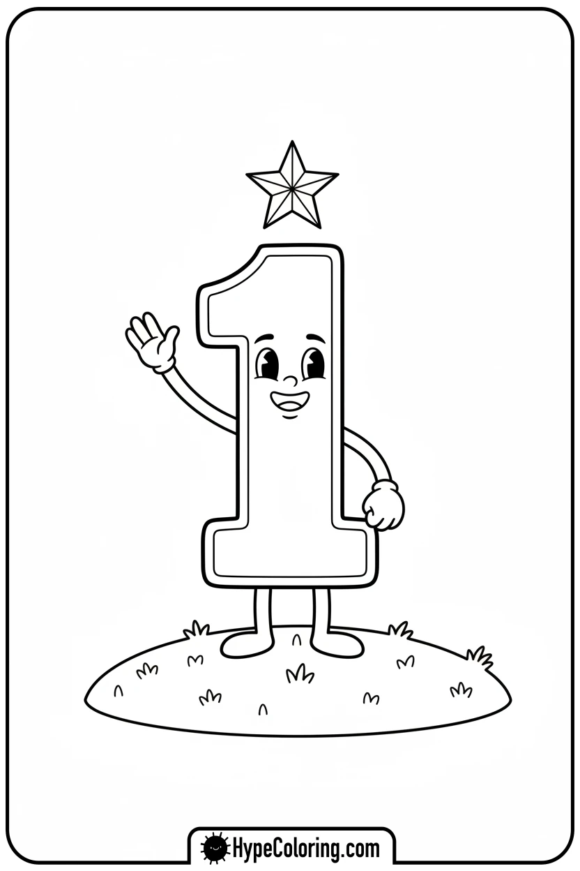 number-one-waving-on-a-hill - number block coloring pages