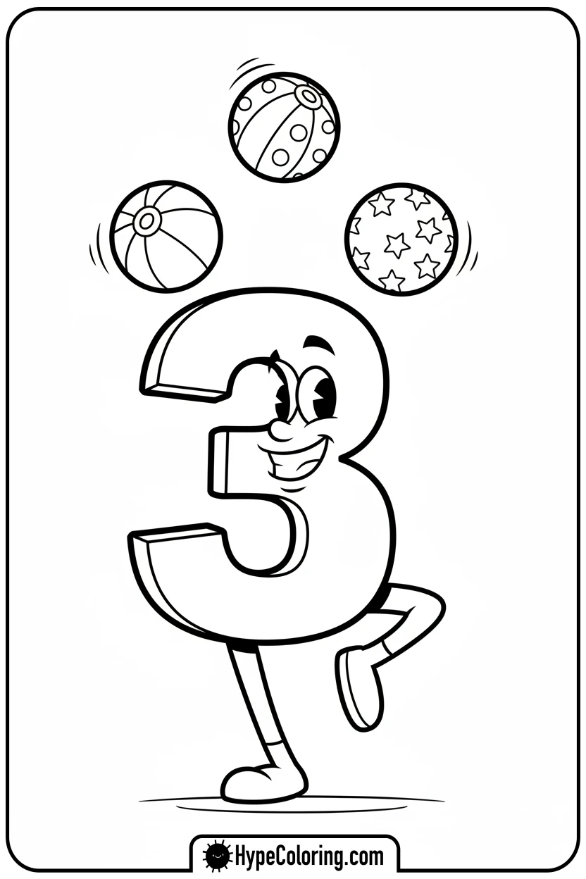 number-three-juggling-balls - number block coloring pages