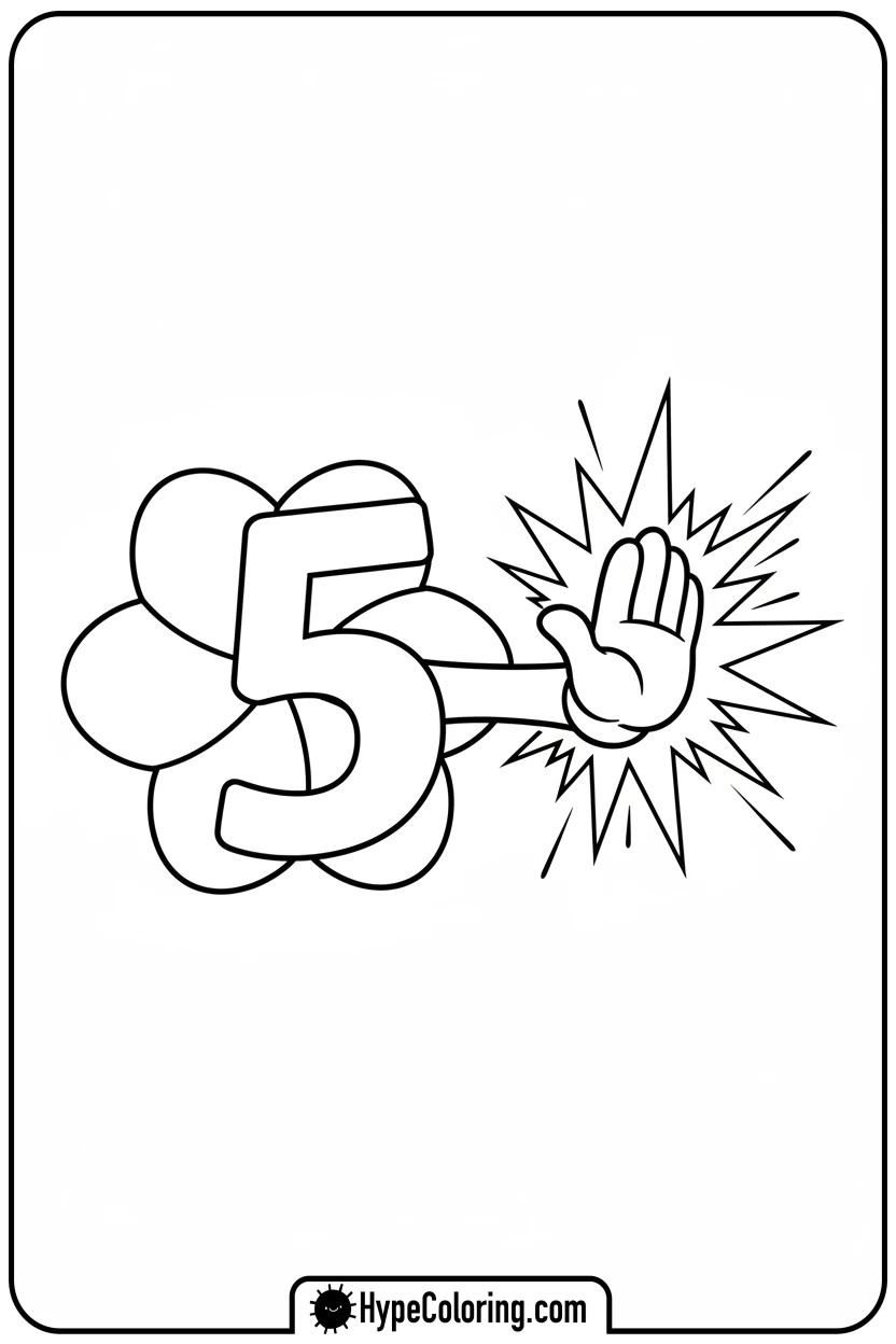 number-five-giving-high-five - number block coloring pages