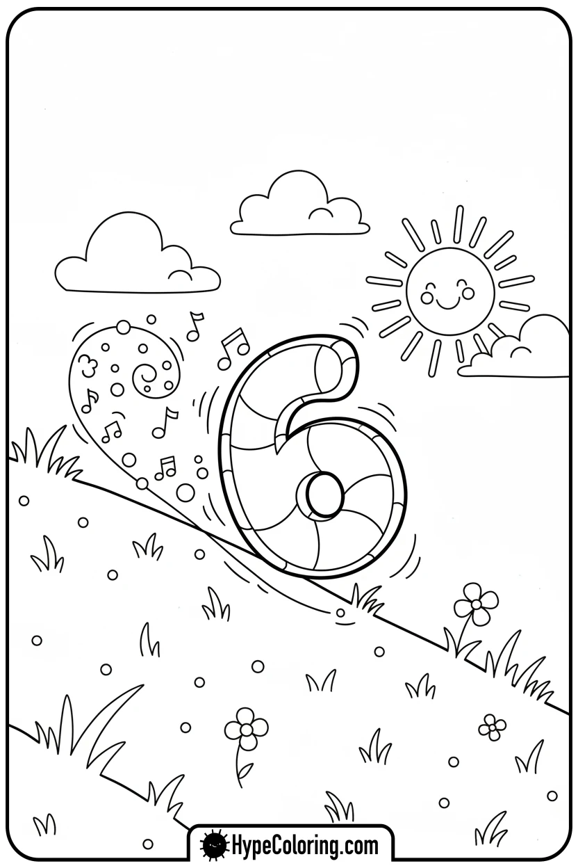 number-six-rolling-down-hill - number block coloring pages