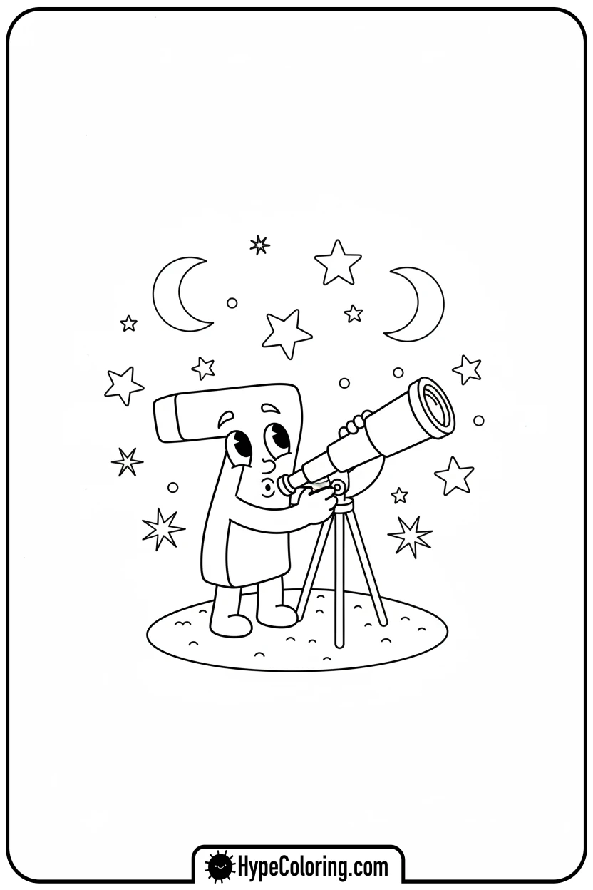 number-seven-stargazing-with-telescope - number block coloring pages