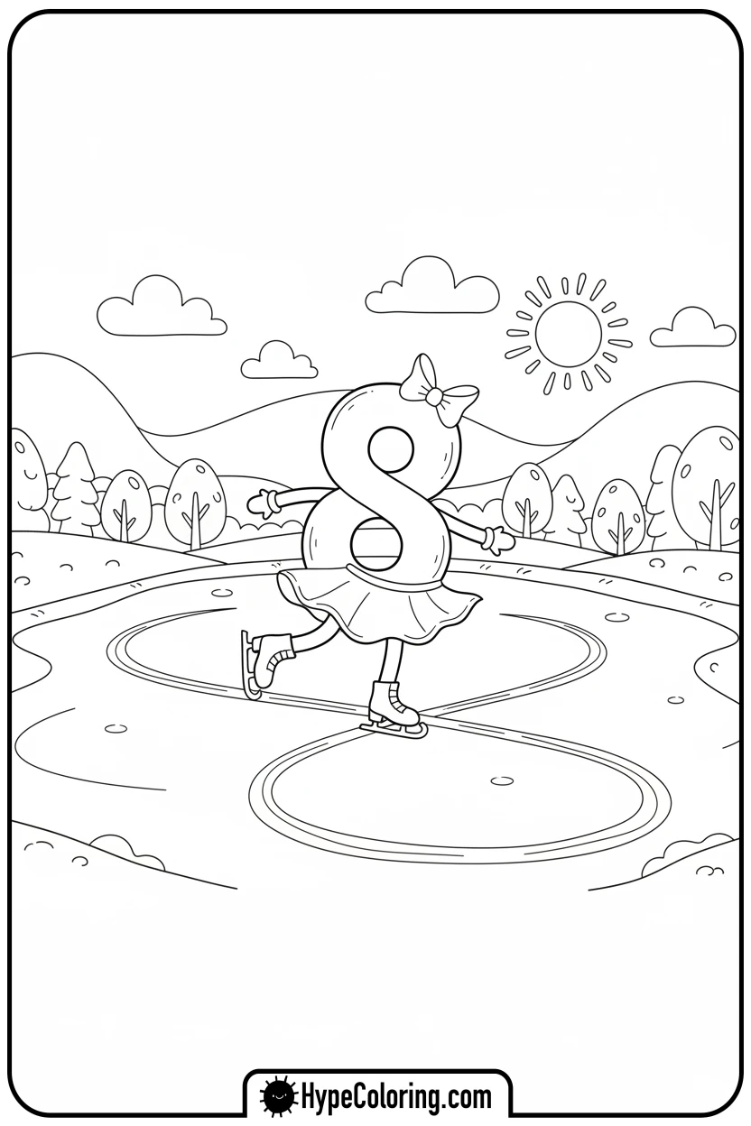 number-eight-ice-skating-a-figure-eight - number block coloring pages