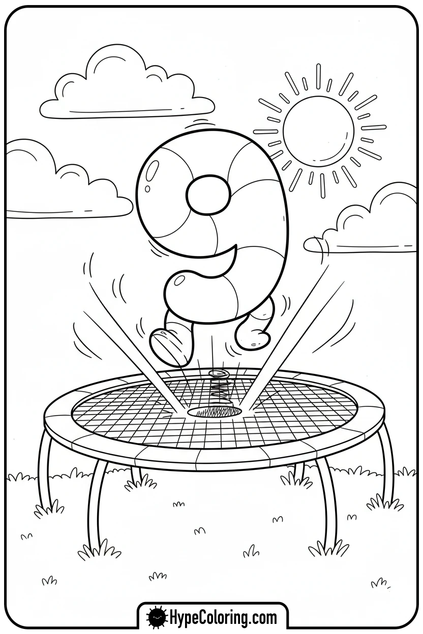 number-nine-bouncing-on-trampoline - number block coloring pages