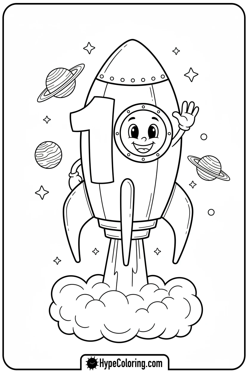 number-ten-rocket-blasting-off - number block coloring pages