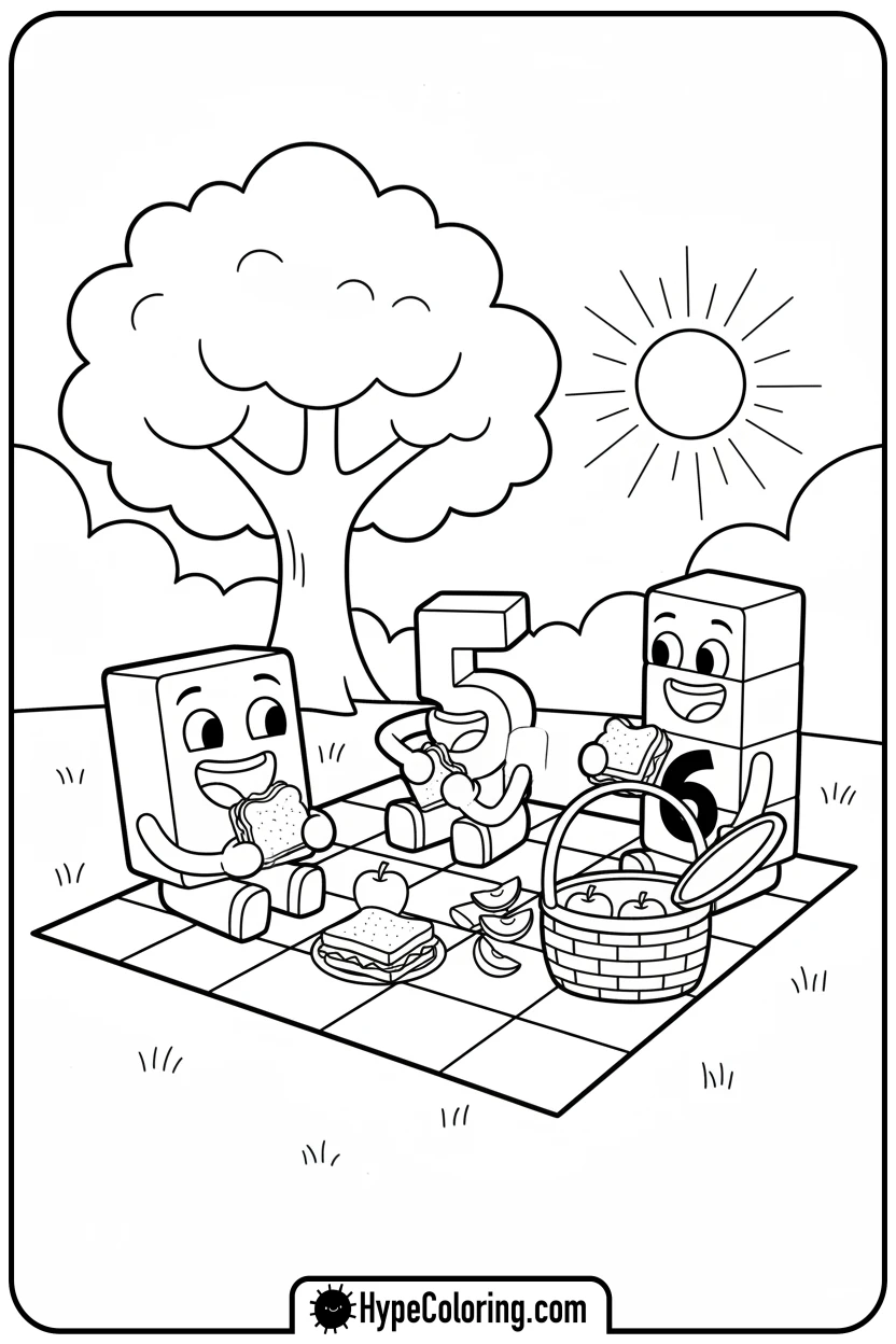 number-blocks-picnic-under-tree - number block coloring pages