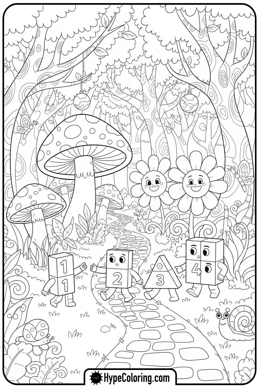 number-blocks-exploring-a-whimsical-forest - number block coloring pages