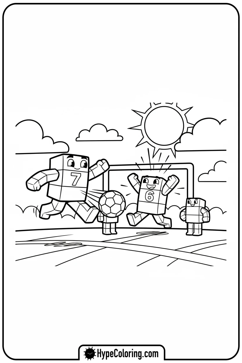 number-blocks-playing-soccer - number block coloring pages