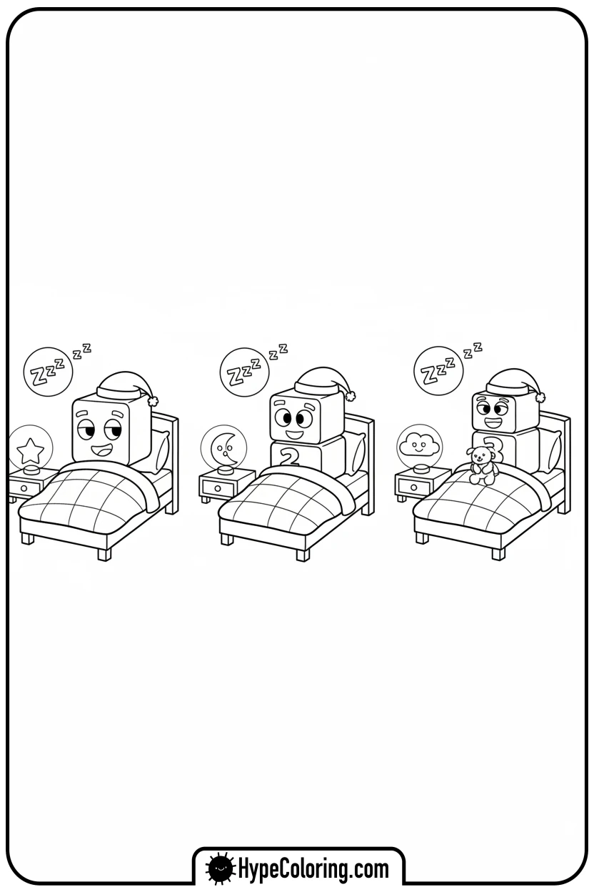 small-number-blocks-sleeping-in-beds - number block coloring pages